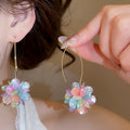 Iridescent Flower Petal Imitation Pearl Drop Earrings, Vacation Style Statement Floral Jewelry view 1