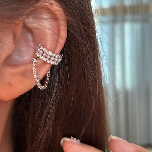 Copper Zircon Pearl Round Clip-on Earrings for Women No-Piercing Fashion OL Ear Cuffs
