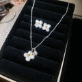 Mother Of Pearl Flower Stud Earrings Necklace Jewelry Set, Light Luxury Elegant Women's Accessories view 4