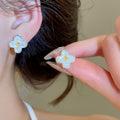 Mother Of Pearl Flower Stud Earrings Necklace Jewelry Set, Light Luxury Elegant Women's Accessories view 3
