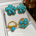 Vintage Resin Flower Stud Earrings And Ring Jewelry Set With Silver Pins Palace Style view 4