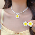 Silver Needle Dopamine Flower Earrings And Necklace Jewelry Set Fresh Sweet Vacation Style For Women view 3