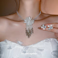 Light Luxury Crystal Flower Faux Pearl Stud Earrings Necklace Jewelry Set For Women view 1