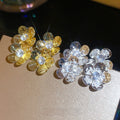 Vintage Copper Metal Flower Rhinestone Stud Earrings For Women Light Luxury OL Style view 2