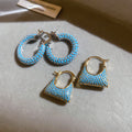 2026 Copper Turquoise Rhinestone Bag Clip-On Earrings Elegant European Style Round Earrings view 3