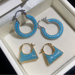 2026 Copper Turquoise Rhinestone Bag Clip-On Earrings Elegant European Style Round Earrings