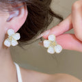 Alloy Enamel Flower Pendant Drop Earrings With Silver Needle, Sweet Minimalist OL Style view 4