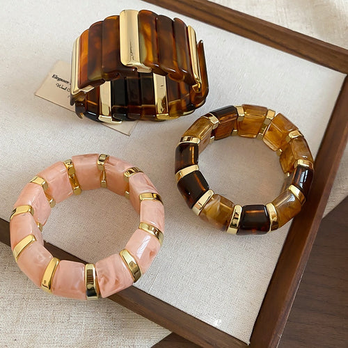 2026 Vintage Geometric Acrylic Spliced Bangle Light Luxury Fashion OL Statement Jewelry
