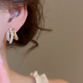 French Vintage Zircon Faux Pearl Geometric Stud Earrings For Women Light Luxury Commuter Jewelry view 3
