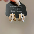 French Vintage Zircon Faux Pearl Geometric Stud Earrings For Women Light Luxury Commuter Jewelry view 2