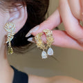 Copper Full Zircon Feather Butterfly Stud Earrings For Women Light Luxury Minimalist Design view 2