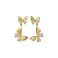 Copper Full Zircon Feather Butterfly Stud Earrings For Women Light Luxury Minimalist Design view 5