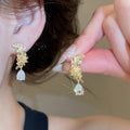 Copper Full Zircon Feather Butterfly Stud Earrings For Women Light Luxury Minimalist Design view 4
