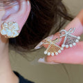 18K Gold Plated Faux Pearl Bow Flower Clip-on Earrings, Light Luxury No Piercing Jewelry view 2