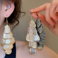 European Style Frosted Iron Leaf Teardrop Hook Earrings With Shiny Sequin Metal Design view 1