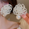 French Vintage Floral Faux Pearl Stud Earrings Elegant Light Luxury Silver Pin Jewelry view 1