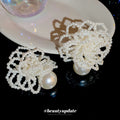 French Vintage Floral Faux Pearl Stud Earrings Elegant Light Luxury Silver Pin Jewelry view 4