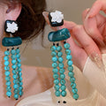 Bohemian Acrylic Geometric Flower Tassel Drop Earrings Ethnic Round Statement Stud Style view 3