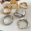 Modern Minimalist Alloy Bangle With Hammered Texture Irregular Metal Design For Fashion Jewelry view 3