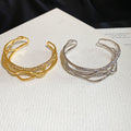 Light Luxury Copper Open Bangle With Multilayer Crisscross Rhinestone Design view 2
