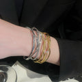 Light Luxury Copper Open Bangle With Multilayer Crisscross Rhinestone Design view 3
