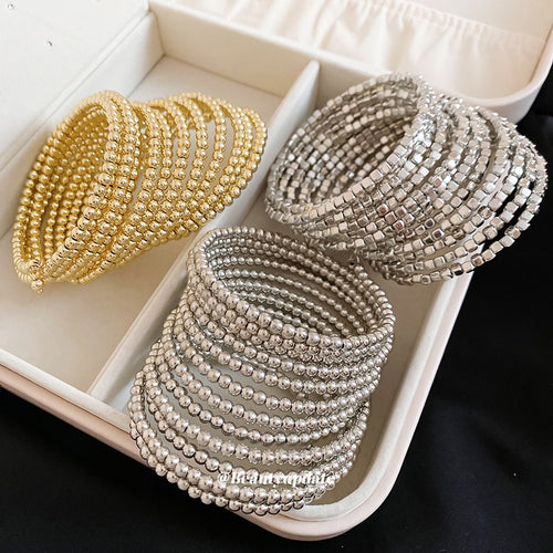 2026 New Gold Plated Copper Multi Layer Wrap Beaded Bangle Vintage Bold Light Luxury Jewelry
