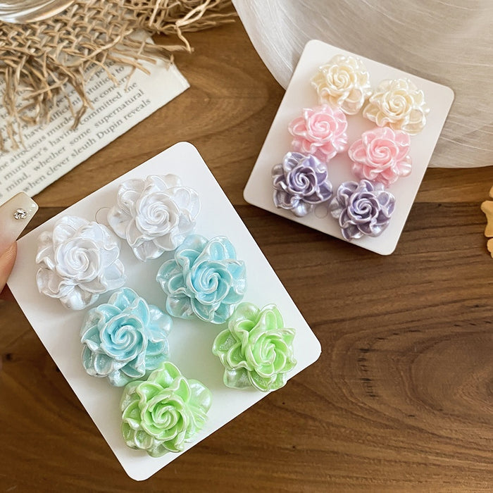 2026 Sweet Resin Flower Stud Earrings Jewelry Set With Silver Pins For Women