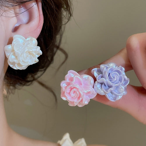 2026 Sweet Resin Flower Stud Earrings Jewelry Set With Silver Pins For Women