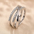 Korean European Three Layer Cross Line Ring, Versatile Commuter Light Luxury Wax Set Finger Ring view 3