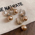 French Vintage Champagne Faux Pearl Stud Earrings Round Geometric Light Luxury Versatile Jewelry view 2