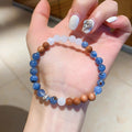 Natural Blue Crystal Agarwood Beaded Bracelet, Minimalist Geometric Round Bead Fashion OL Jewelry view 1
