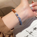 Natural Blue Crystal Agarwood Beaded Bracelet, Minimalist Geometric Round Bead Fashion OL Jewelry view 2