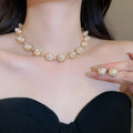 French Court Vintage Faux Pearl Necklace Bracelet Stud Earrings Jewelry Set For Women view 2