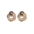 Iron Zircon Grid Twisted Flower Stud Earrings, Light Luxury Minimalist OL Style view 5