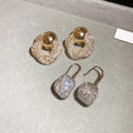 Iron Zircon Grid Twisted Flower Stud Earrings, Light Luxury Minimalist OL Style view 2