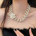 Old Money Style Multi Layer Faux Pearl Enamel Flower Collarbone Necklace For Women view 3