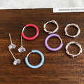 Korean Japanese Minimalist Copper Enamel Round Geometric Ear Cuff Stud Jewelry Set view 1