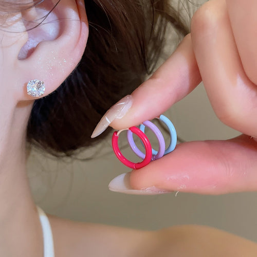 Korean Japanese Minimalist Copper Enamel Round Geometric Ear Cuff Stud Jewelry Set
