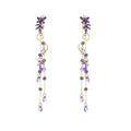 Elegant Vintage Purple Crystal Floral Tassel Long Drop Alloy Chain Rhinestone Luxury Dangle Earrings view 5