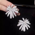 Micro Pave Full Zircon Firework Stud Earrings For Women, Sparkling Luxury Banquet Jewelry view 2