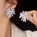 Micro Pave Full Zircon Firework Stud Earrings For Women, Sparkling Luxury Banquet Jewelry view 1