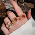 24K Gold Plated Zircon Oval Open Ring With Vintage Palace Design view 2