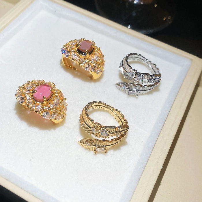 24K Gold Plated Zircon Oval Open Ring With Vintage Palace Design