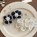 Faux Pearl Flower Drop Earrings With Silver Pins, Gauze Petal Pendant, Sweet Vacation OL Style view 2
