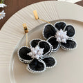 Faux Pearl Flower Drop Earrings With Silver Pins, Gauze Petal Pendant, Sweet Vacation OL Style view 4