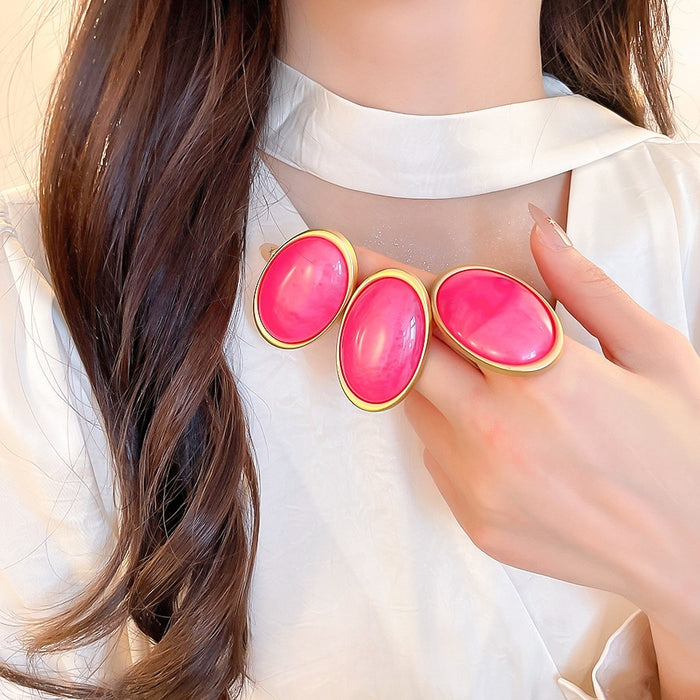 Frosted Resin Oval Statement Earrings And Ring Jewelry Set Retro European Style Unique Designer Fashion
