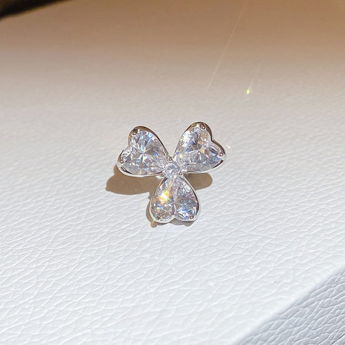 Korean Light Luxury Copper Zircon Heart Flower Clip-on Earrings for Women