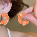 Alloy Rhinestone Enamel Wrinkled Flower Stud Earrings, Hawaiian Vacation Sweet OL Style view 3
