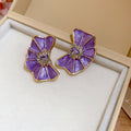 Alloy Rhinestone Enamel Wrinkled Flower Stud Earrings, Hawaiian Vacation Sweet OL Style view 4