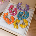 Alloy Rhinestone Enamel Wrinkled Flower Stud Earrings, Hawaiian Vacation Sweet OL Style view 2